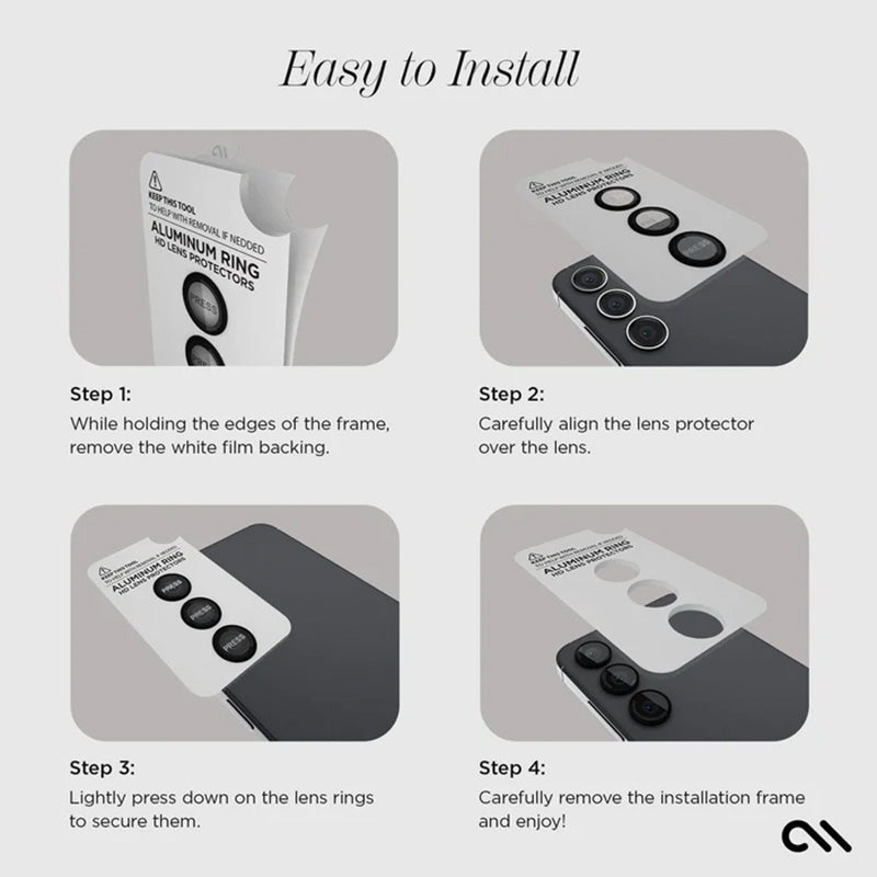 Case-Mate aliuminio žiedinis objektyvo apsauga – apsauginis stiklas, skirtas Samsung Galaxy S24+ kameros objektyvui (juoda)