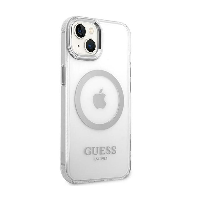 Guess Metal Outline MagSafe – dėklas, skirtas iPhone 14 (skaidrus)