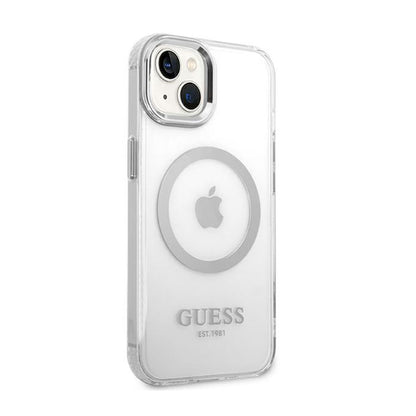 Guess Metal Outline MagSafe – dėklas, skirtas iPhone 14 (skaidrus)