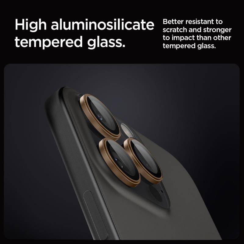 Spigen Optik Pro GLAS.TR EZ Fit objektyvo apsauga, skirta iPhone 16 Pro / 16 Pro Max (2 vnt.) (Desert Titanium)