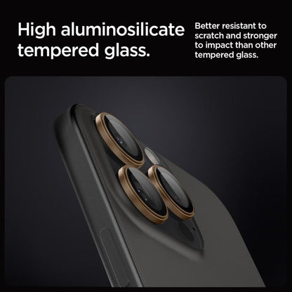 Spigen Optik Pro GLAS.TR EZ Fit objektyvo apsauga, skirta iPhone 16 Pro / 16 Pro Max (2 vnt.) (Desert Titanium)