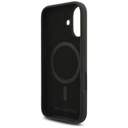 Karl Lagerfeld Silikoninis dėklas su Karl & Choupette žiedu, MagSafe, skirtas iPhone 17 (juodas)