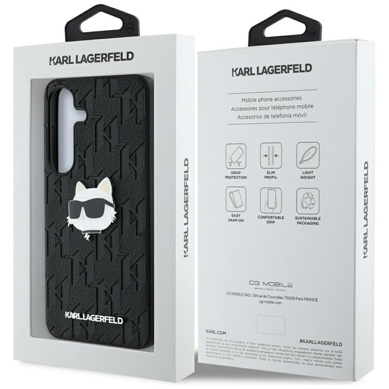 Karl Lagerfeld od Monogram od od su Choupette galvos dizainu – dėklas, skirtas „Samsung Galaxy S25“ (juodas)