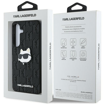Karl Lagerfeld od Monogram od od su Choupette galvos dizainu – dėklas, skirtas „Samsung Galaxy S25“ (juodas)