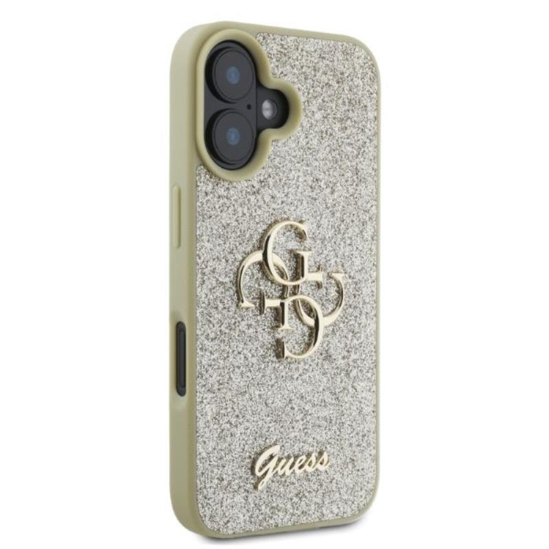 Guess Fixed Glitter Big 4G – dėklas iPhone 16 (auksinis)