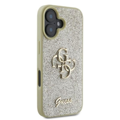 Guess Fixed Glitter Big 4G – dėklas iPhone 16 (auksinis)