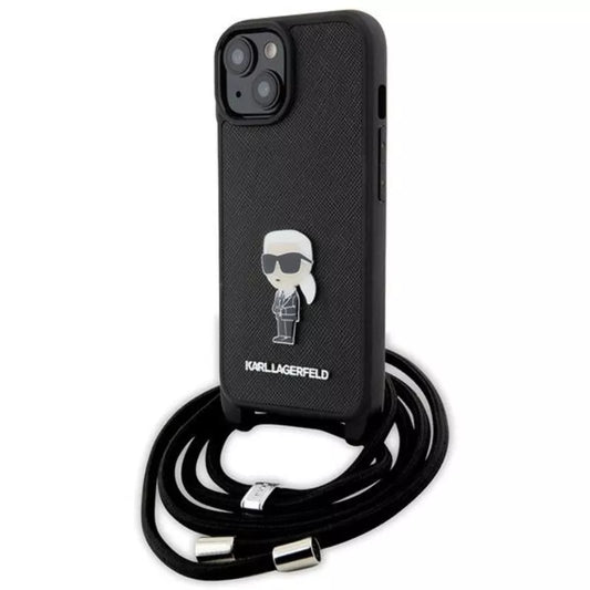Karl Lagerfeld Crossbody Saffiano Monogram Ikonik Metal Pin - Dėklas iPhone 15 (Juodas)