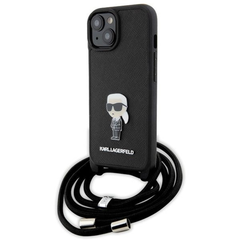 Karl Lagerfeld Crossbody Saffiano Monogram Ikonik Metal Pin - Dėklas iPhone 15 (Juodas)