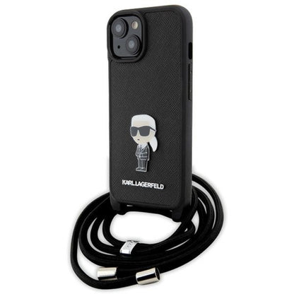 Karl Lagerfeld Crossbody Saffiano Monogram Ikonik Metal Pin - Dėklas iPhone 15 (Juodas)