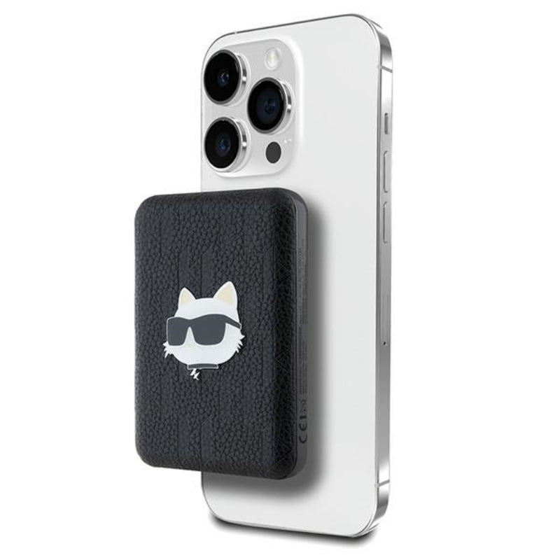 Karl Lagerfeld Choupette Head Pin MagSafe – Belaidis įkroviklis 5000 mAh 15W (juodas)