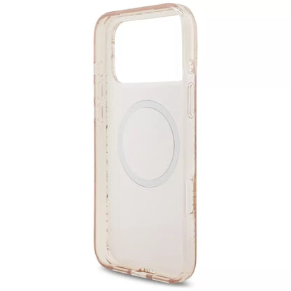 Guess IML Gėlės Elektrinė Perlų Rankenėlė MagSafe dėklas iPhone 17 Pro Max (rožinė)