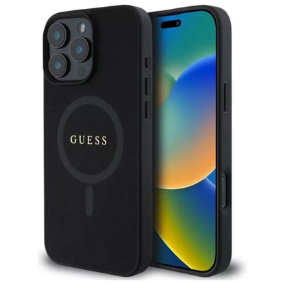 Guess Saffiano Classic Logo MagSafe - Dėklas skirtas iPhone 16 Pro Max (juodas)