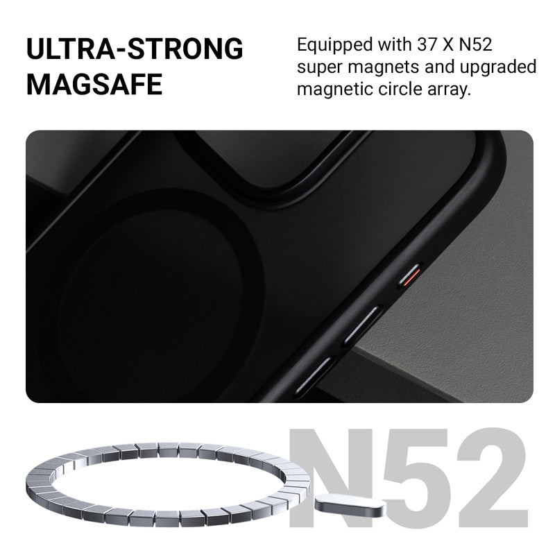 Crong Hybrid Frost MAG Cover – dėklas su MagSafe, skirtas iPhone 16 Pro Max (juodas)