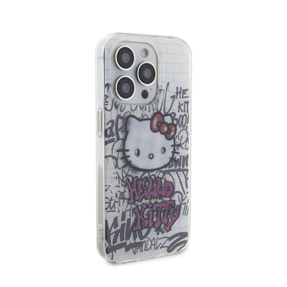 Hello Kitty IML Kitty ant plytų Grafiti – iPhone 15 Pro dėklas (baltas)