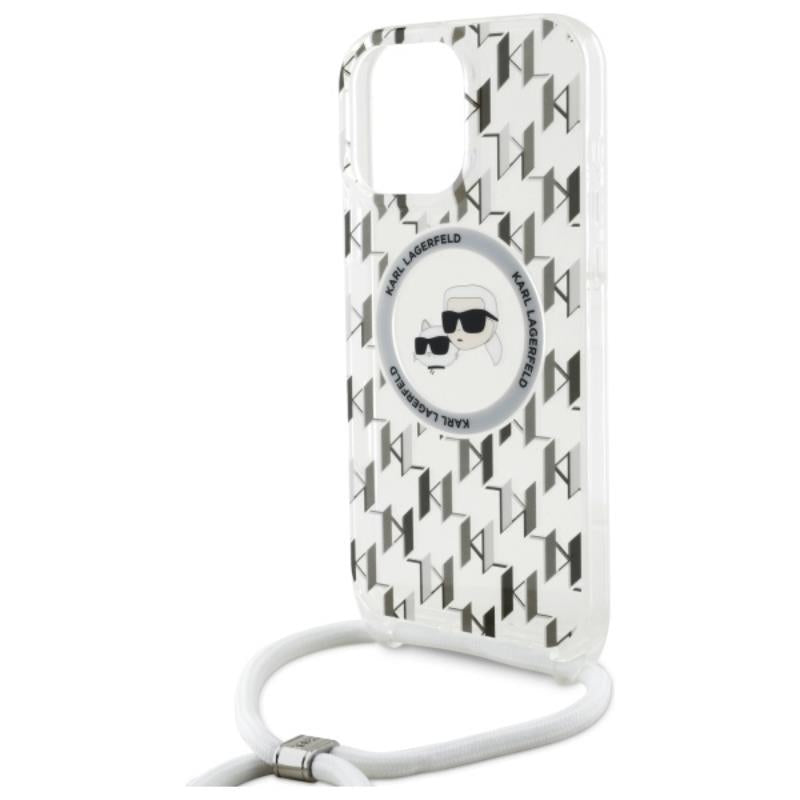 Karl Lagerfeld IML Crossbody Monogram Karl & Choupette Head MagSafe – dėklas, skirtas iPhone 16 Pro Max (skaidrus)