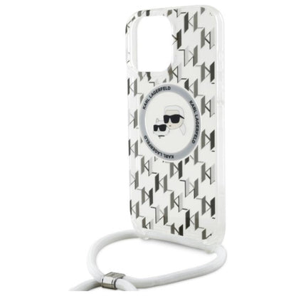 Karl Lagerfeld IML Crossbody Monogram Karl & Choupette Head MagSafe – dėklas, skirtas iPhone 16 Pro Max (skaidrus)