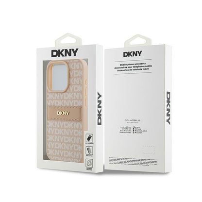 DKNY odos dėklas su vienspalve juostele ir metaliniu logotipu – iPhone 15 Pro (rožinis)