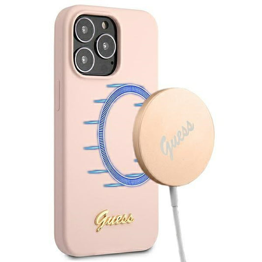 Guess Silicone Script – dėklas iPhone 12 / iPhone 12 Pro (rožinis)
