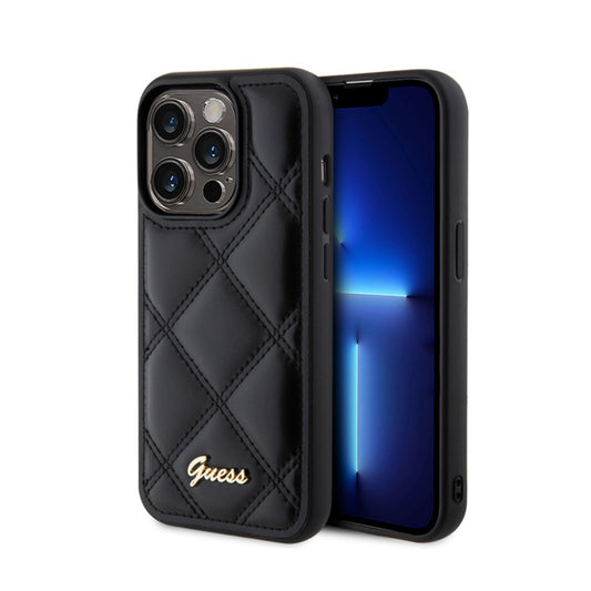 Guess Quilted Metal Logo - dėklas skirtas iPhone 15 Pro (juodas)