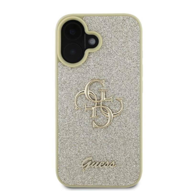 Guess Fixed Glitter Big 4G – dėklas iPhone 16 (auksinis)