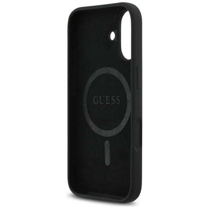 „Guess“ silikoninis trikampio logotipas MagSafe – dėklas iPhone 17 (juodas)