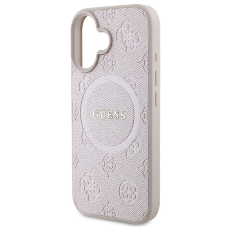 Guess Saffiano Peony Classic Logo MagSafe - Dėklas skirtas iPhone 16 (rožinis)