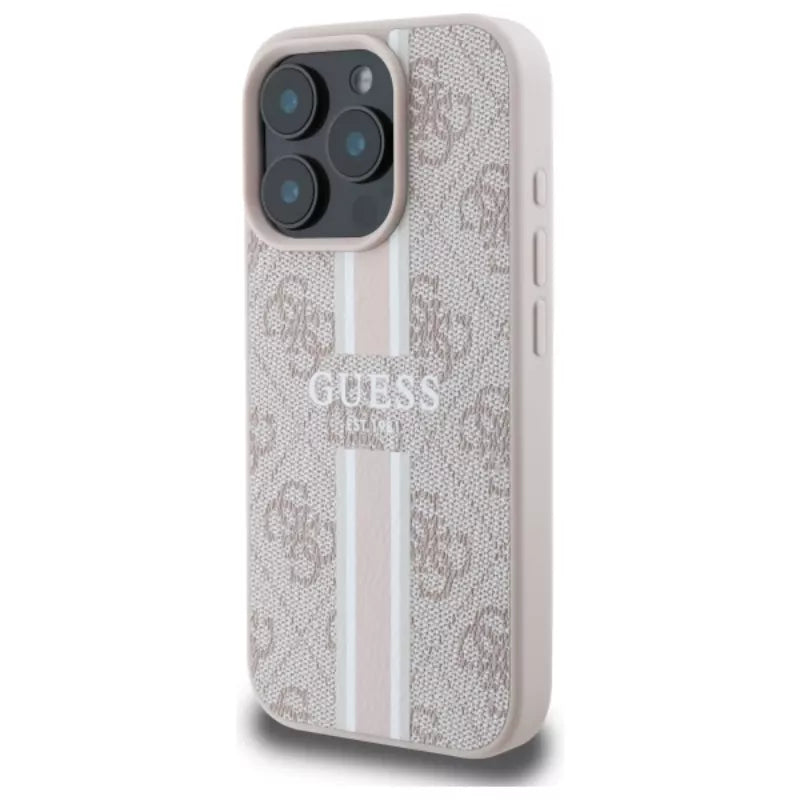 Guess 4G Printed Stripes MagSafe – dėklas iPhone 16 Pro Max (rožinis)