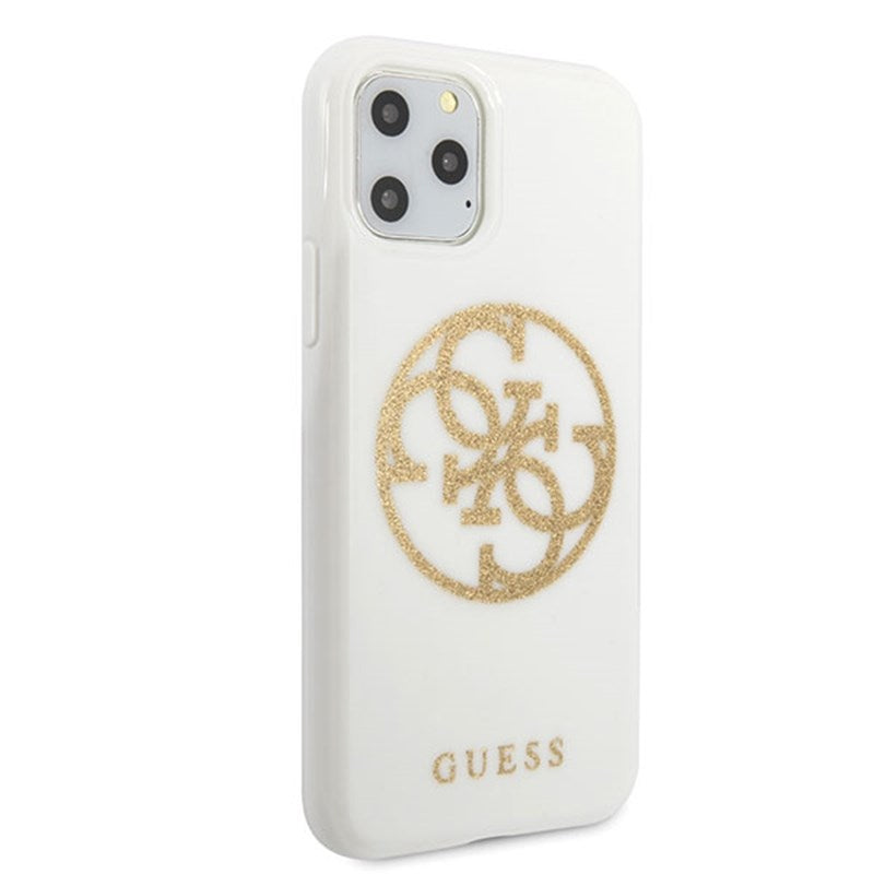 Guess Circle Glitter 4G – dėklas, skirtas iPhone 11 Pro Max (baltas)