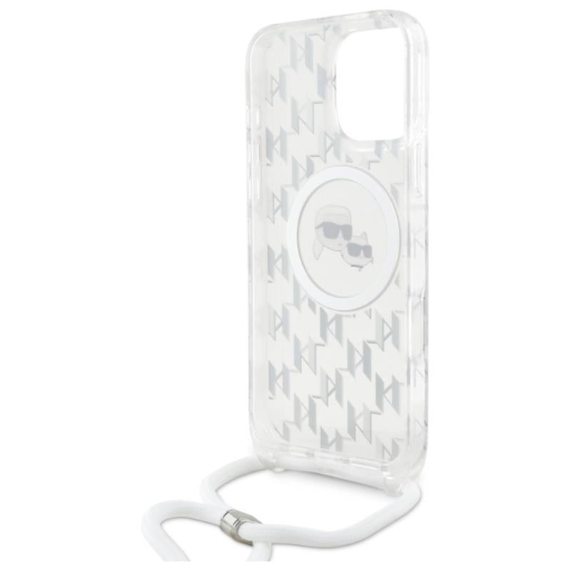 Karl Lagerfeld IML Crossbody Monogram Karl & Choupette Head MagSafe – dėklas, skirtas iPhone 16 Pro Max (skaidrus)
