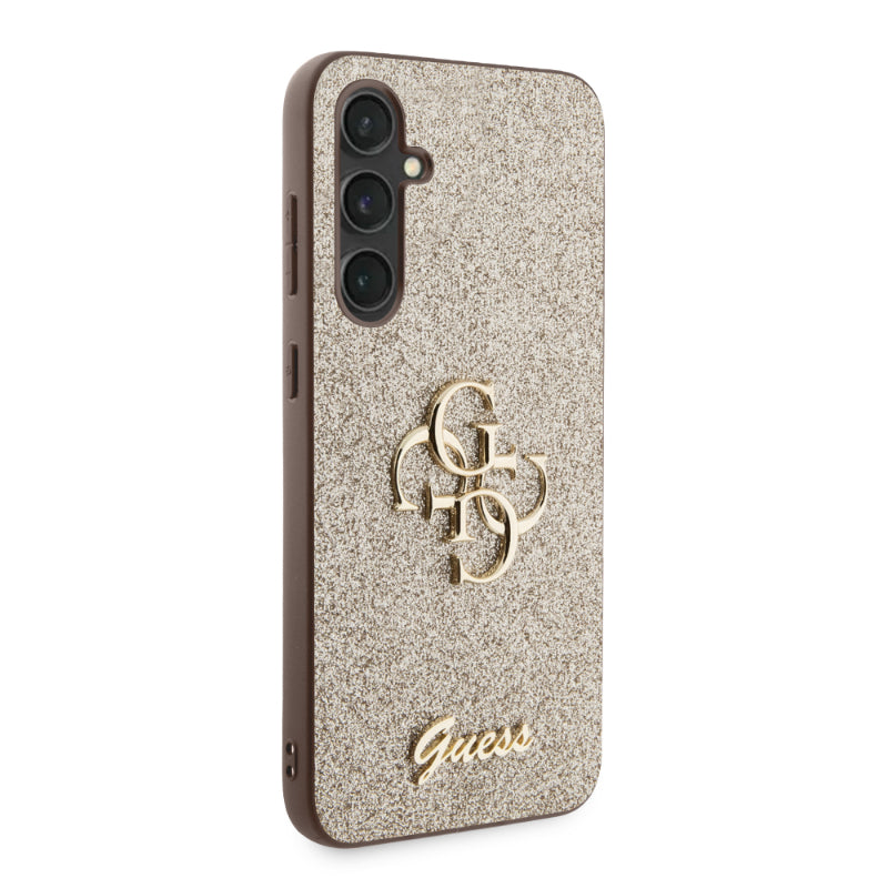 Guess Glitter Script Big 4G - Samsung Galaxy S23 FE dėklas (aukso spalvos)