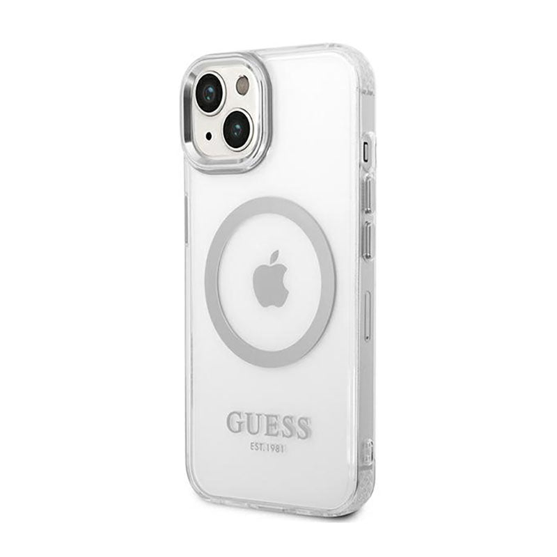 Guess Metal Outline MagSafe – "Clear" dėklas, skirtas iPhone 14 Plus