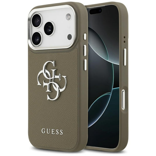Guess Grained Big 4G Classic Logo dėklas iPhone 17 Pro (rudos spalvos)