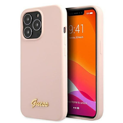 Guess Silicone Script – dėklas iPhone 12 / iPhone 12 Pro (rožinis)