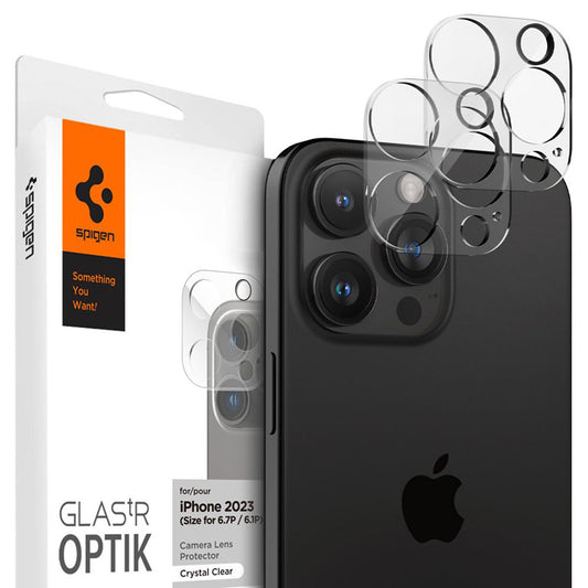 Spigen Optik.TR Kameros Apsauga - Objektyvo apsauginis stiklas, skirtas iPhone 15 Pro / 15 Pro Max / iPhone 14 Pro / 14 Pro Max (2 vnt.) (skaidrus)