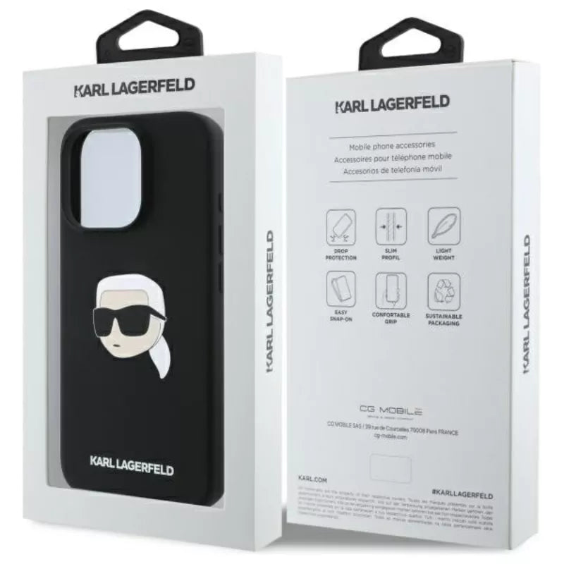 Karl Lagerfeld Silicone Karl Head Print MagSafe – dėklas iPhone 16 Pro (juodas)