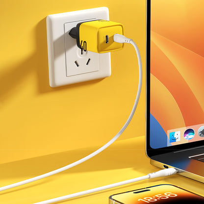 WEKOME WP-U128 – 2x USB-C „Super Fast Charge GaN“ 40W tinklo įkroviklis (geltonas)