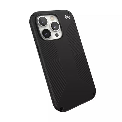 Speck Presidio2 Grip – dėklas iPhone 14 Pro su MICROBAN danga (juodas / juodas / baltas)