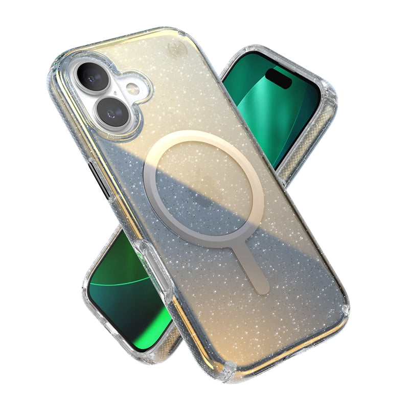 Speck Presidio Lux MagSafe - iPhone 17 dėklas (Hyper Mirror Glitter / Silver Metallic)