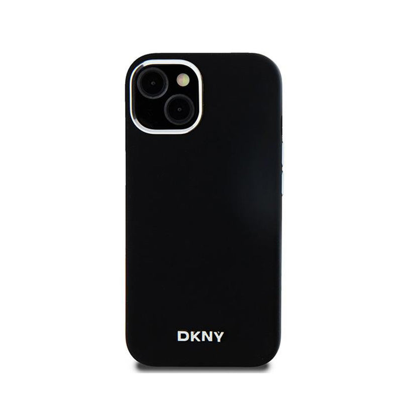 DKNY Liquid Silicone Small Metal Logo MagSafe – Dėklas, skirtas iPhone 15 Plus / 14 Plus (juodas)