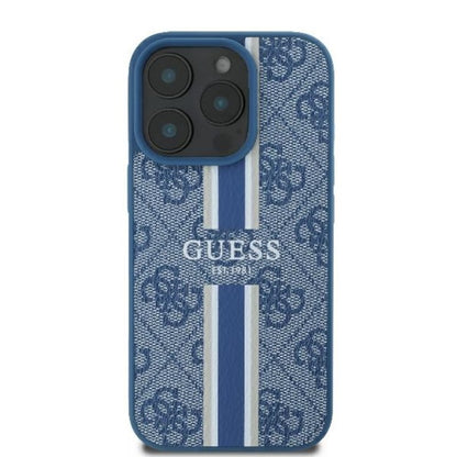 Guess 4G Printed Stripes MagSafe – dėklas iPhone 16 Pro (mėlynas)
