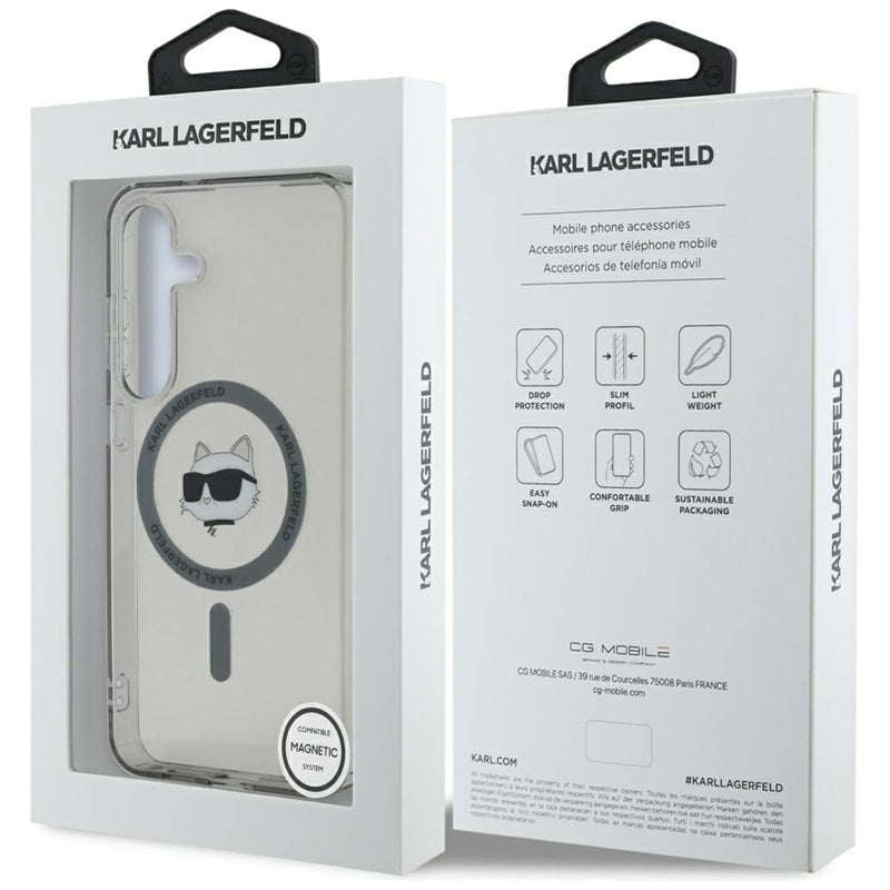 Karl Lagerfeld Button Choupette Head Printed Logo MagSafe – dėklas, skirtas Samsung Galaxy S25 (juoda)