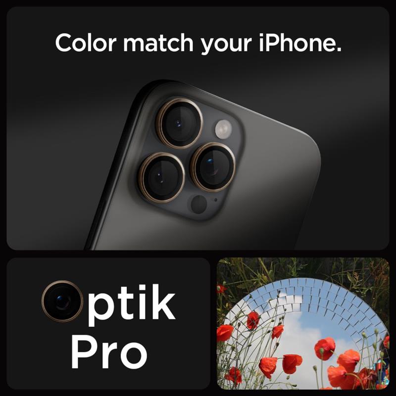 Spigen Optik Pro GLAS.TR EZ Fit objektyvo apsauga, skirta iPhone 16 Pro / 16 Pro Max (2 vnt.) (Desert Titanium)