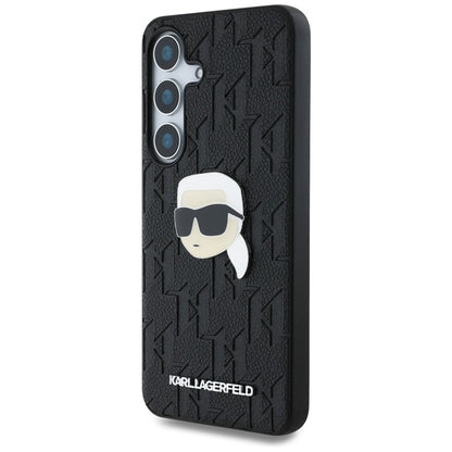 Karl Lagerfeld Leather Monogram Pin Logo Karl Head - dėklas Samsung Galaxy S25 (juodas)