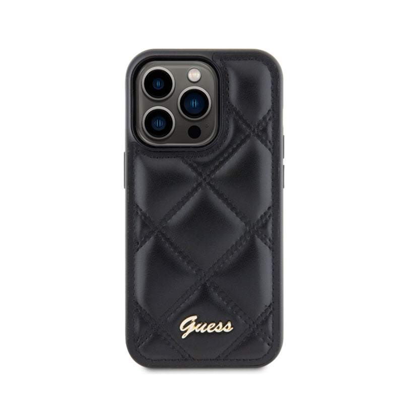 Guess Quilted Metal Logo - dėklas skirtas iPhone 15 Pro (juodas)