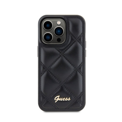 Guess Quilted Metal Logo - dėklas skirtas iPhone 15 Pro (juodas)