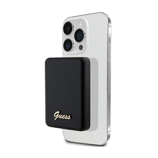 Guess Metal Script Logo MagSafe - indukcinis maitinimo blokas 5000 mAh 15W MagSafe (juodas)