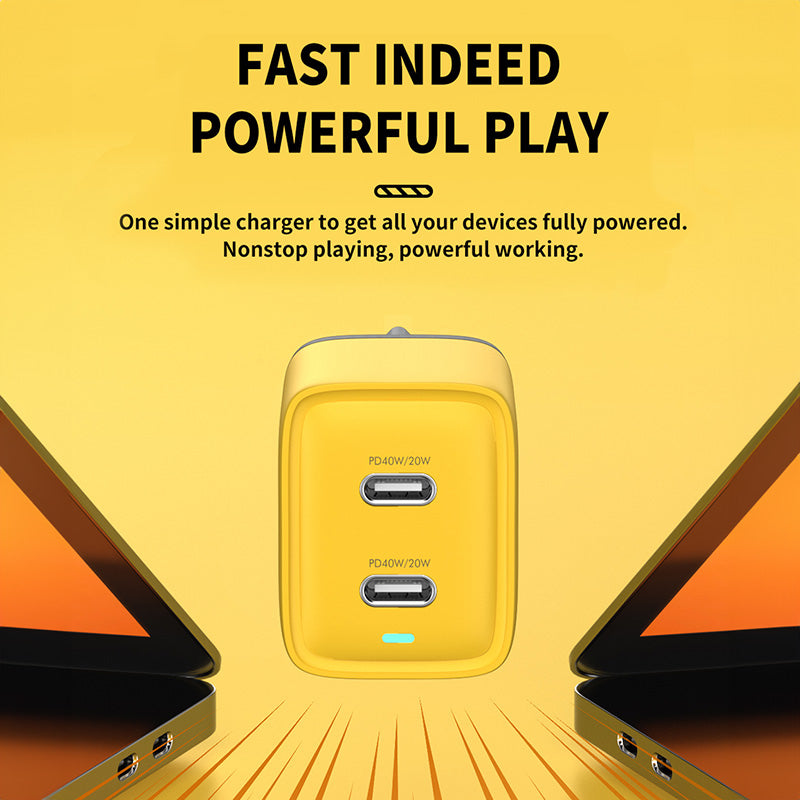 WEKOME WP-U128 – 2x USB-C „Super Fast Charge GaN“ 40W tinklo įkroviklis (geltonas)