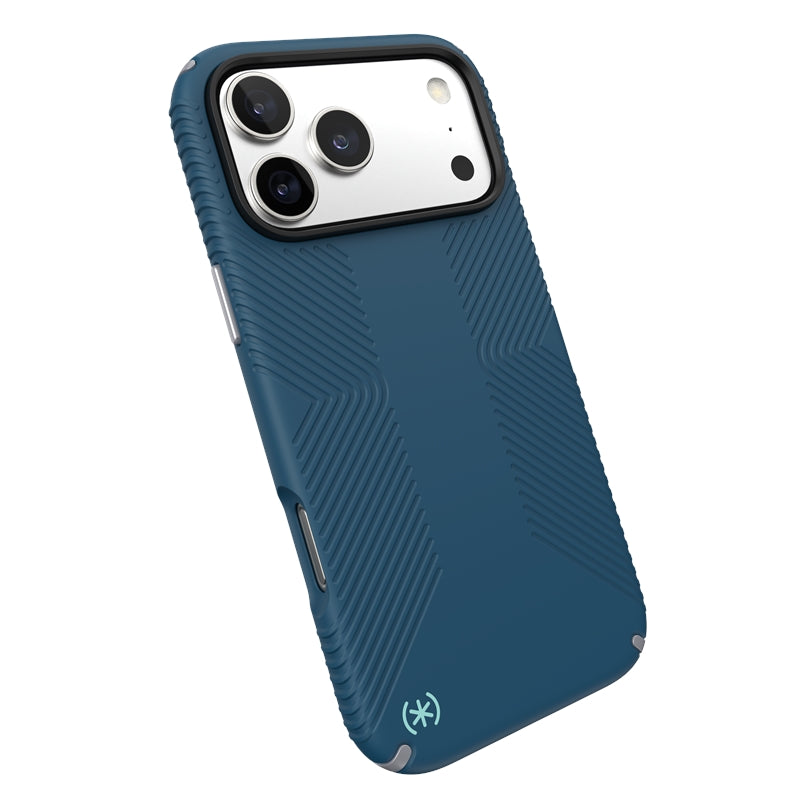 Speck Presidio2 Grip MagSafe - dėklas iPhone 17 Pro Max (Deep Sea/Silver Metallic)