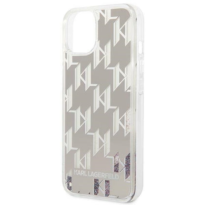 Karl Lagerfeld Monogram Liquid Glitter – dėklas skirtas iPhone 14 Plus (sidabras)