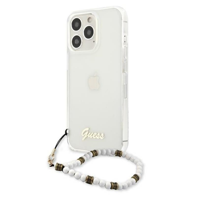 Guess White Pearl Strap - dėklas iPhone 13 Pro (skaidrus)